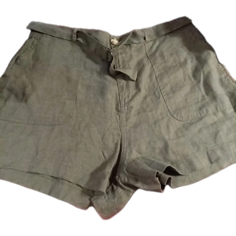 C&C California Shorts Women XL Green Linen Belted Casual Summer Earthy Boho